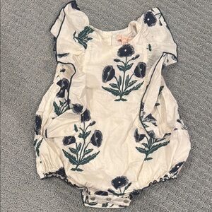 Pink Chicken White Romper with Navy and Green Floral